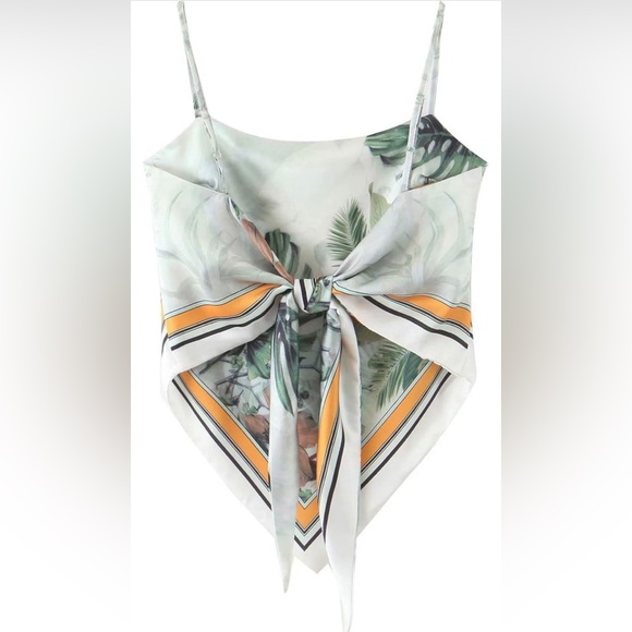 Tropical Bandana Silk Satin TieBack Crop Top Adjustable Straps, Size:Small, NWOT - Picture 2 of 8